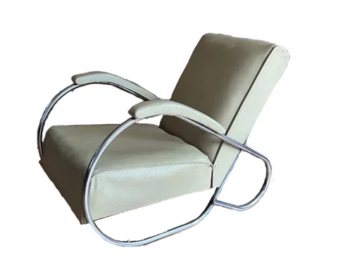 Art Deco Machine Age Streamline Chrome Metal Bauhaus Vtg Lounge Arm Chair Rohde Cover