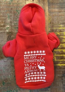 fabdog Pet Apparel Merry Christmas Ya Filthy Animal Red Hoodie Dog Size XS - Picture 1 of 10