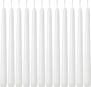 Taper Candles 10 Inch (H) Dripless, Set of 24 White Unscented and Smokeless Tape - Picture 1 of 12