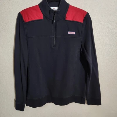 Suéter Vineyard Vines Para Hombres Juniors Grande Azul Marino Rojo Camisa Oveja Media Cremallera Foto 1 de 4