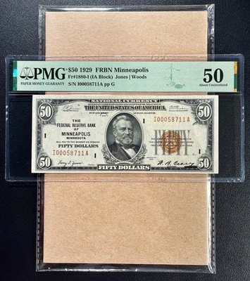 Fr. 1880-I 1929 $50 Federal Reserve Bank Note MINNEAPOLIS PMG 50 - AU - Image 1 of 2