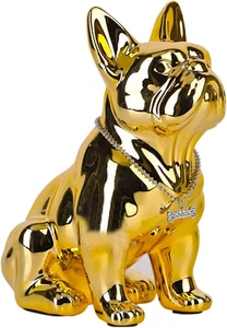 French Bulldog Statue, Gold Pug Resin Sitting Dog Statue, English Bulldog Home D - Picture 1 of 9