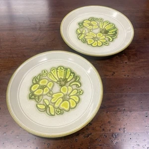 Set 2 Kiln Craft Stoneware Green Festival Dinner Plates Retro 10" England Vtg - Bild 1 von 10