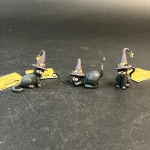 3 Pc Blossom Bucket Halloween Black Cats In Witch's Hats Set Suzi Skoglund 2" - Picture 1 of 11
