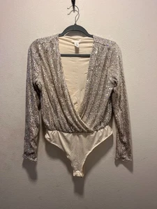 H&M Langarm Body Pailletten Silber Metallic Größe M - Bild 1 von 5