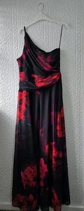 Black And Red Floral One Shouder Printed Chiffon Summer Dress - Picture 1 of 6
