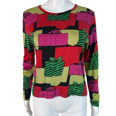 VTG DOLCETTI Top Tee Shirt Holiday Gift Modern Christmas Silk Cotton Knit Size M - Image 1 of 4