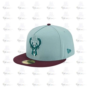 New Era Milwaukee Bucks Beach Kiss Blue Gray 59Fifty 5950 Patch Fitted Cap Hat - Picture 1 of 8