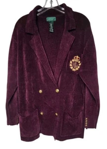Lauren Ralph Lauren Red Maroon Embroidered Crest Vintage Blazer Sz M - Picture 1 of 13