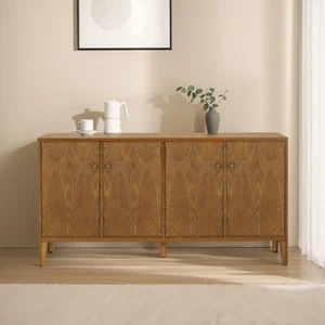 60" Buffet Cabinet Modern Geometric 4-Door Sideboard with Adjustable Shelves - Picture 1 of 22
