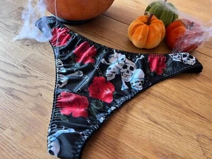 Womens thong Halloween skull & bones stretch thong with sheer mesh back uk8 - 22 - Picture 1 of 10
