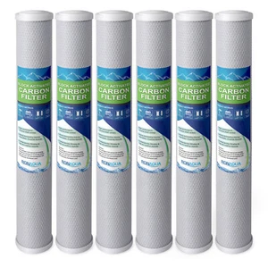 20" x 2.5" Block Carbon Water Filter 5 Micron Whole House Cartridges Set of 6 - Picture 1 of 9