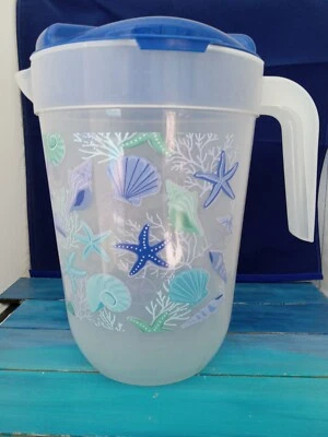 Jarra grande de plástico de un galón estrella de mar aguamarina conchas de pescado conchas de mar coral Foto 1 de 4