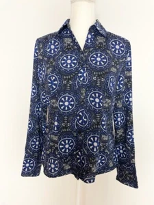 East 5th Damen Button Down Hemd Bluse Größe M Schwarz Blau Geometrisches Muster Langarm - Bild 1 von 11