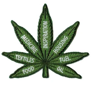 Green Helpful Hemp Marijuana Leaf Embroidered Iron On Patch - Picture 1 of 2