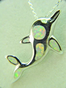 Colgante de delfín con incrustación de ópalo Gilson blanco esterlina PERO con cadena esterlina 8929D - Imagen 1 de 4