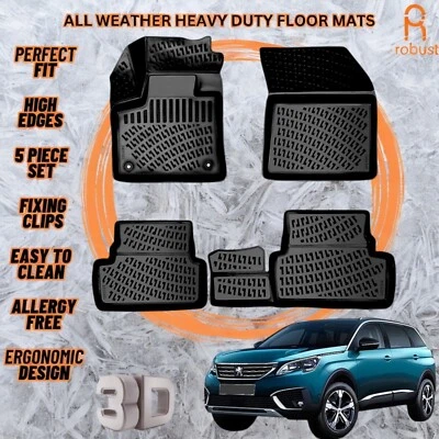 3D Molded Car Floor Mats Liners For Peugeot 3008 2016-2023 All Season Heavy Duty - Image 1 of 4
