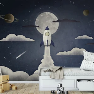 COHETE ESPACIO PLANETA LUNA fieltro fotomural mural xxl e-A-10001-a-a - Imagen 1 de 6