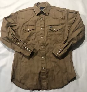 Wrangler Brushpopper Pearl Snap Mens Medium Shirt Tan Khaki Western Cowboy - Picture 1 of 11