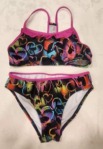 Speedo Girls 2 Piece Geometric Heart 2 pc Bikini Swimsuit Size 12 Used EUC - Picture 1 of 4