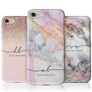 Personalised Marble Phone Case with Name and Flowing Initials for iPhone Models - Picture 1 of 49