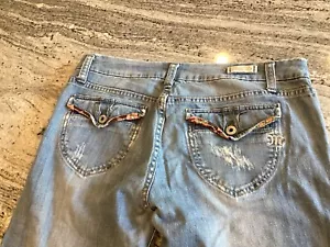Vintage Miss Me Wide Leg Low Rise Distressed Jeans 30 X 33 Read Y2K Hippie Boho - Picture 1 of 15