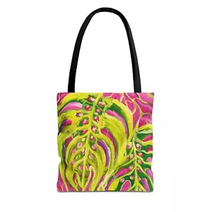 Vibrant Tropical Leaf Tote Bag, Eco-Friendly Shopping Bag, Summer Accessory, - Picture 1 of 21