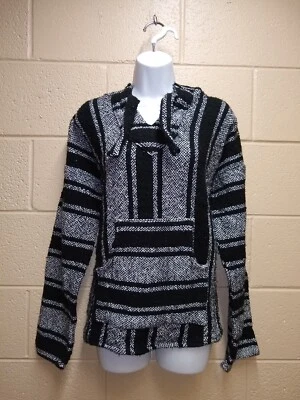 Authentic Mexican Poncho Hoodie Surfer Skater Pullover UNISEX Size Large L - Image 1 of 4