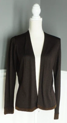 Cárdigan abierto con cuentas para mujer Sigrid Olsen Petite suéter envolvente marrón mediano Foto 1 de 4