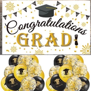 Graduation Backdrop Banner Decorations Background Photo Props 10 Free Balloons - Picture 1 of 3