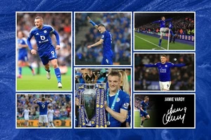 Jamie Vardy Leicester City signiert Pre-Print Signatur 12x8 Montage FOTODRUCK - Bild 1 von 5