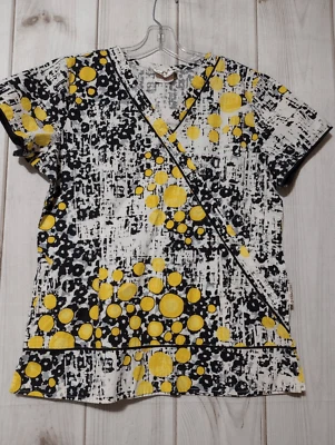 White Cross Scrub Top Ladies Medium Yellow Black - Image 1 of 4