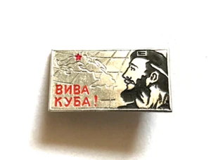 CUBA VIVA CUBA FIDEL CASTRO Made in USSR Pinback Badge! - Picture 1 of 4