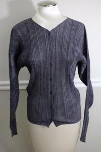 PLEATS PLEASE ISSEY MIYAKE grau Crinkled Button Up Top Bluse (bl100 - Bild 1 von 5