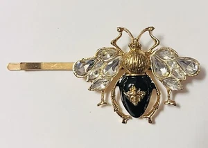 Gold Rhinestone Crystal & Black Enamel Hair Pin Accessory - Picture 1 of 2