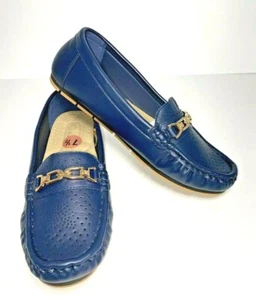 Comfort by Alexis Bendel Dorothy blau und gold Schuhe flache Halbschuhe Mokassins - Größe 7,5 - Bild 1 von 9