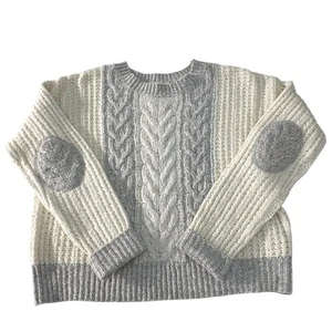 Sleeping on Snow Cream Gray Cable Knit Alpaca Blend Sweater Small Elbow Patch - Picture 1 of 7