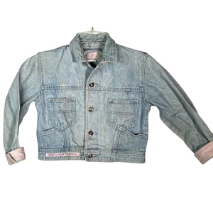 Vintage 80s Taboo Denim Jean Jacket Girls Sz 7/8 Pink Accents - Picture 1 of 7