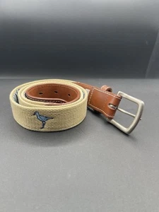 Cintura PETER MILLAR "gabbiano" ricamata in tela e pelle marrone taglia 38 made in USA - Foto 1 di 4