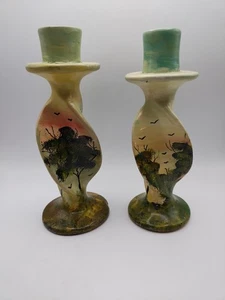 Vintage Spiral Candle Holders Hand Carved Soapstone Kenya Tree Birds Unique READ - Picture 1 of 22