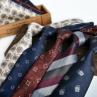 Tie and Pocket Square Set for Men Satin Formal Business Jacquard with Box 8cm - Image 1 of 3