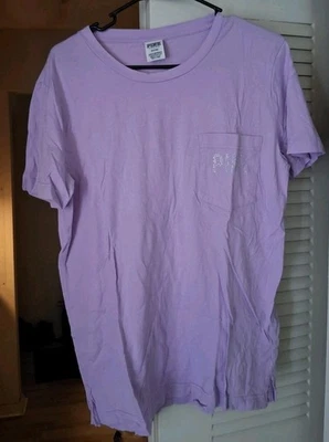 PINK Victoria Secret Womens T Shirt w/pocket Size M, Lavender - Image 1 of 4