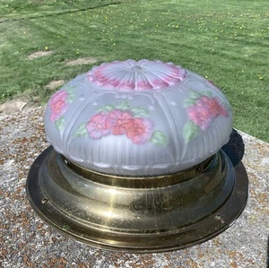Vintage Ceiling Light Lamp Reverse Painted Glass Shade,Brass Flush Mount Fixture - Picture 1 of 11