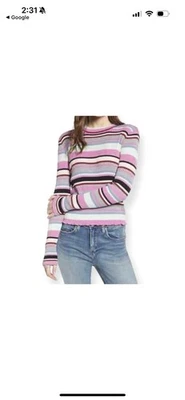 Suéter recortado BP para mujer M acanalado a rayas colorido manga larga rosa Foto 1 de 4