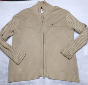 LACOSTE Strickjacke Pullover Herren XL camel hellbraun durchgehender Reißverschluss Stehkragen Rippstrick Papa Uni - Bild 1 von 16