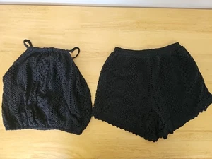 Primark Girls Black Crochet Shorts Set Age 8-9 , Worn Once - Picture 1 of 1