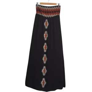 THML Black Strapless Maxi Dress Women’s Size Small Boho Aztec Embroidered Print - Picture 1 of 5