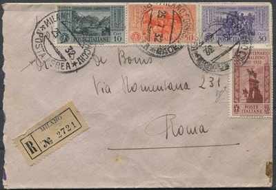 1932 25 LUGLIO AEROGRAMMA RACCOMANDATO DA MILANO PER ROMA CON BELLISSIMA AFFRANC - Imagen 1 de 2