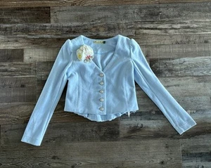 NWOT LITTLE LADY Powder Blue Cotton Velvet Dressy Blazer 9 134 - Picture 1 of 8