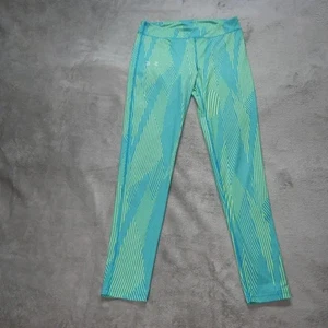 Under Armour Leggings Big Girls Youth LG Neon Yellow Blue HeatGear UPF 30 Yoga - Picture 1 of 8